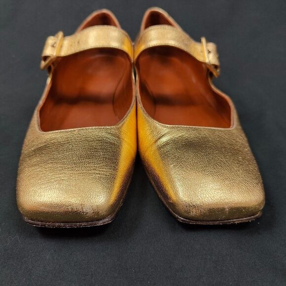 ♡ Penelope Chilvers ♡ Square Toe Ballet Flats Metallic Gold - Picture 7 of 8